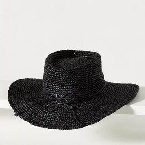 NWT Anthropologie Raffia Black Raffia Boater Har
